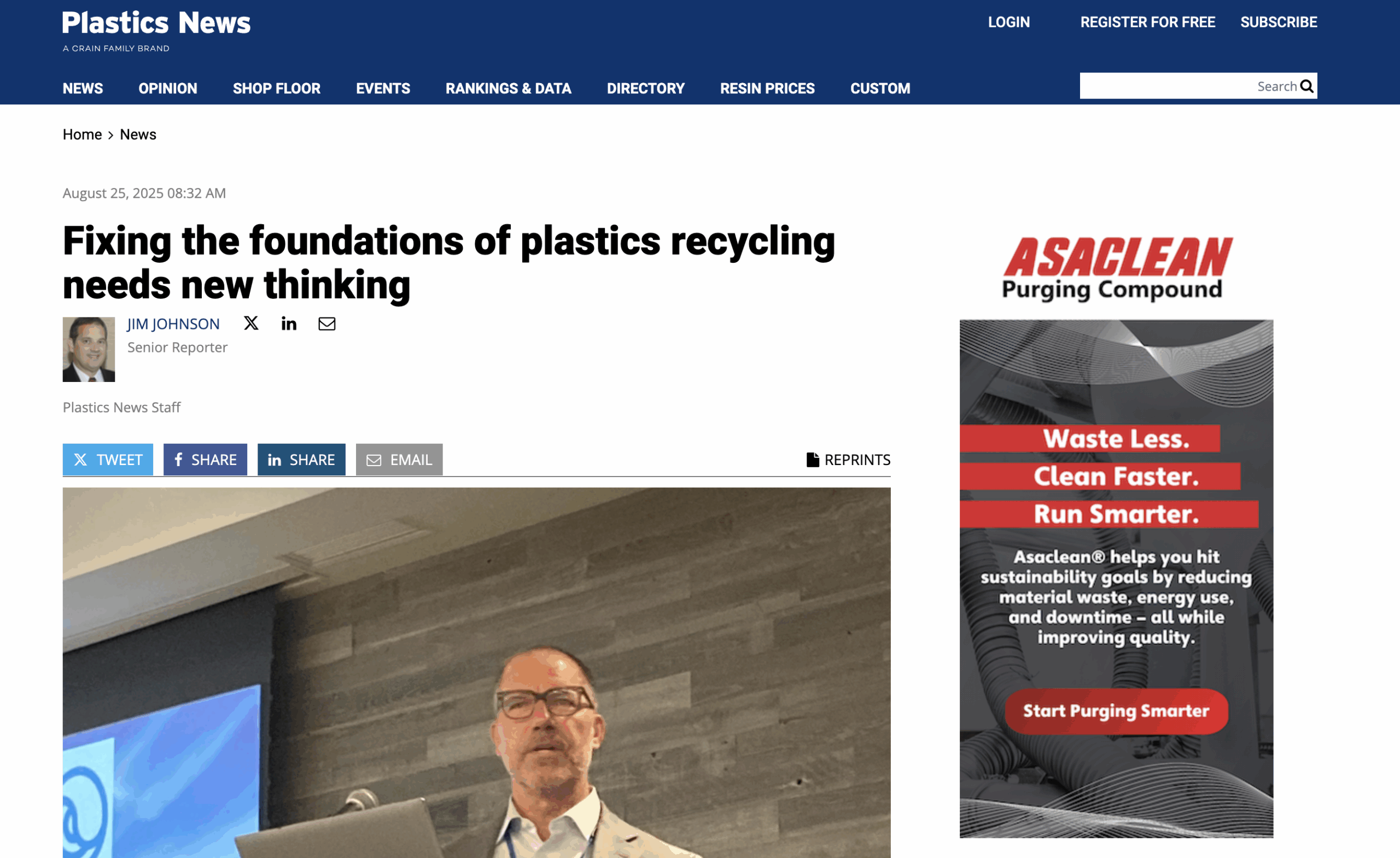 Plastics News coverage of Greg Janson Keynote.